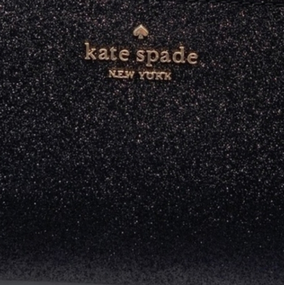 Kate Spade ♠️ Black Glimmer Glitter Medium Wallet - Picture 8 of 9